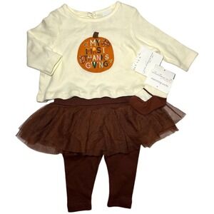 Starting Out My First Thanksgiving Tutu Pumpkin 3 Mos Outfit Set Socks Girl Baby